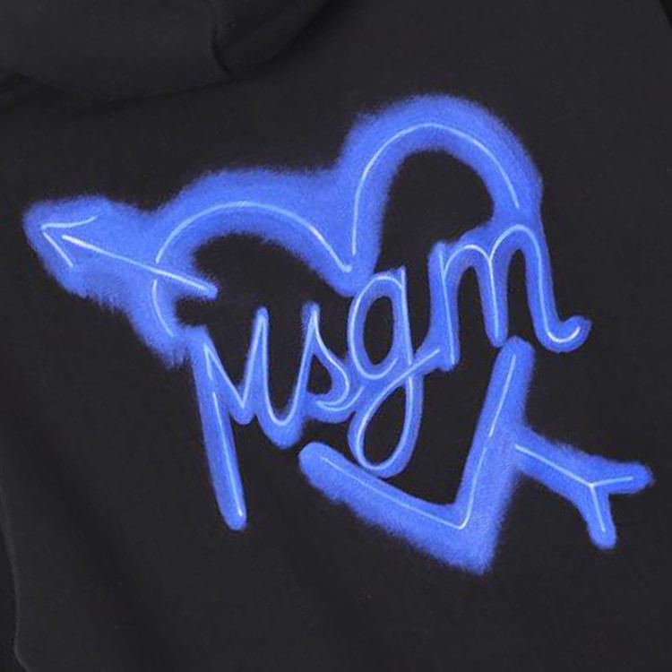 MSGM Felpa nera stampa logo con cappuccio e zip bambina