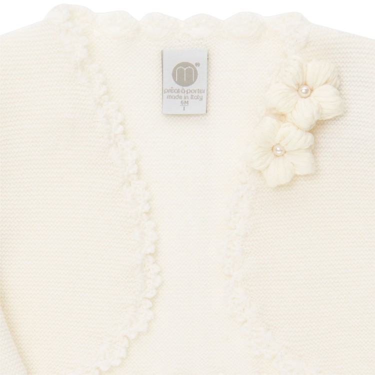 MARLU' Cardigan crema con ricami neonata