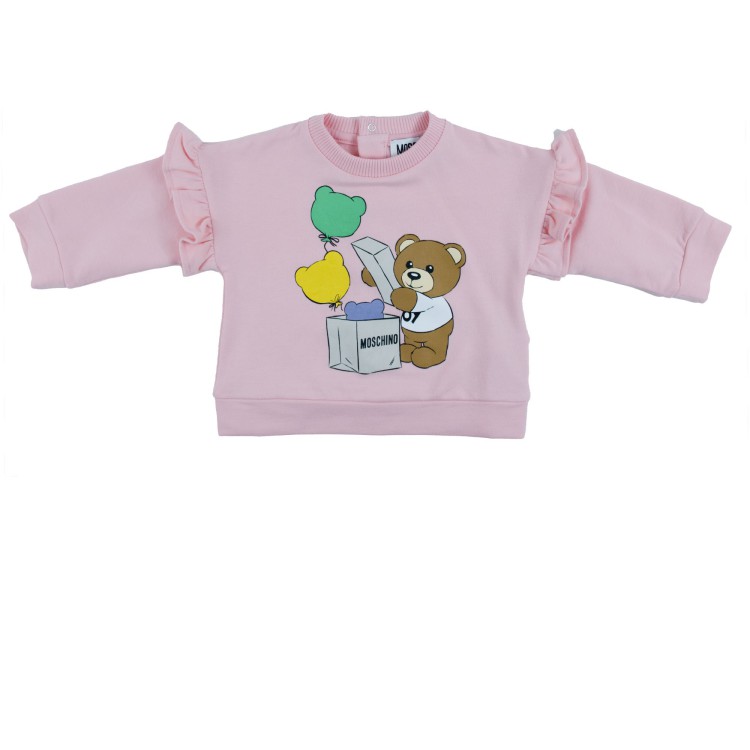 MOSCHINO Felpa rosa stampa e logo neonata