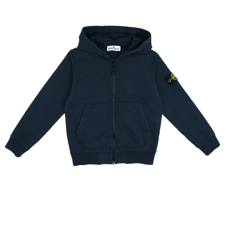 STONE ISLAND Felpa cappuccio con zip blu bambino