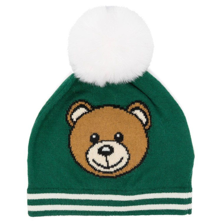 MOSCHINO Cappello verde con pompon neonato