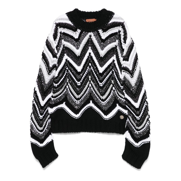 MISSONI Maglione bianco e nero con motivo zig zag bambina