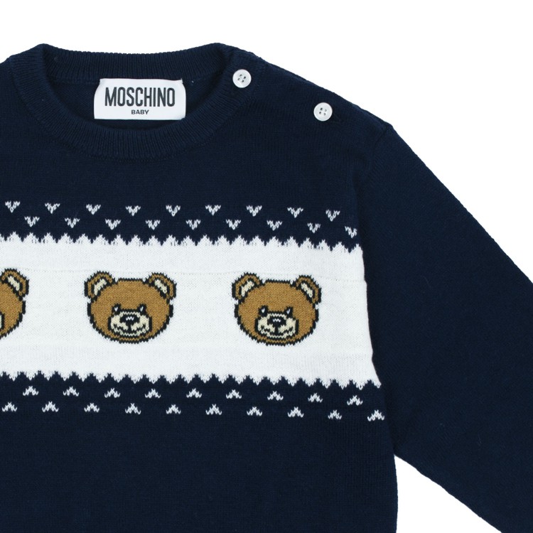 MOSCHINO Maglione girocollo blu panna neonato