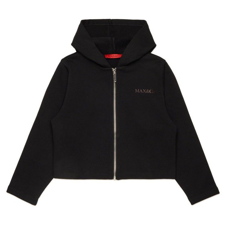 MAX&CO Felpa nera con cappuccio in cotone con cerniera bambina