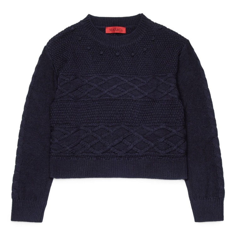 MAX&CO Maglione blu a maglia intrecciata bambina