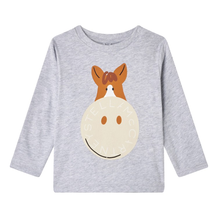 STELLA McCARTNEY T-shirt grigia a maniche lunghe neonati