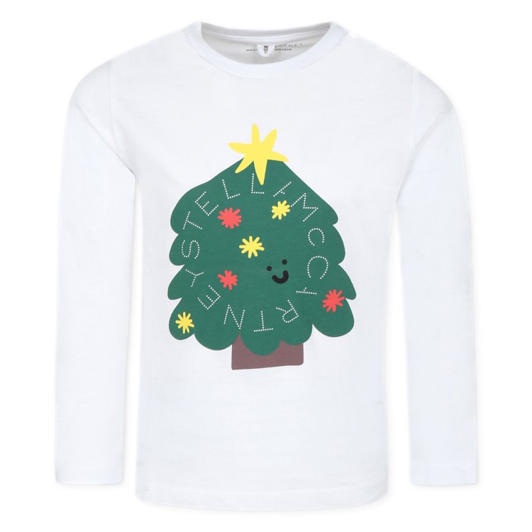 STELLA McCARTNEY T-shirt bianca a maniche lunghe con stampa bambina
