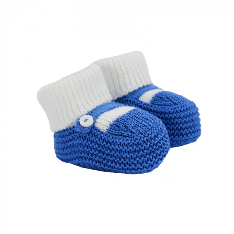 LITTLE BEAR Scarpina in filo  bianco azzurro neonato