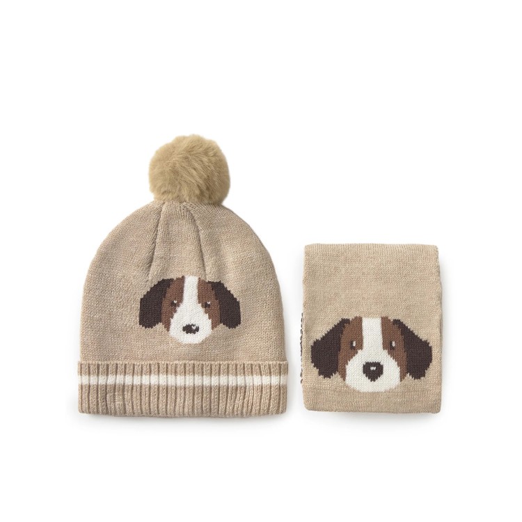MAYORAL Set cappello e sciarpa beige cagnolino neonati