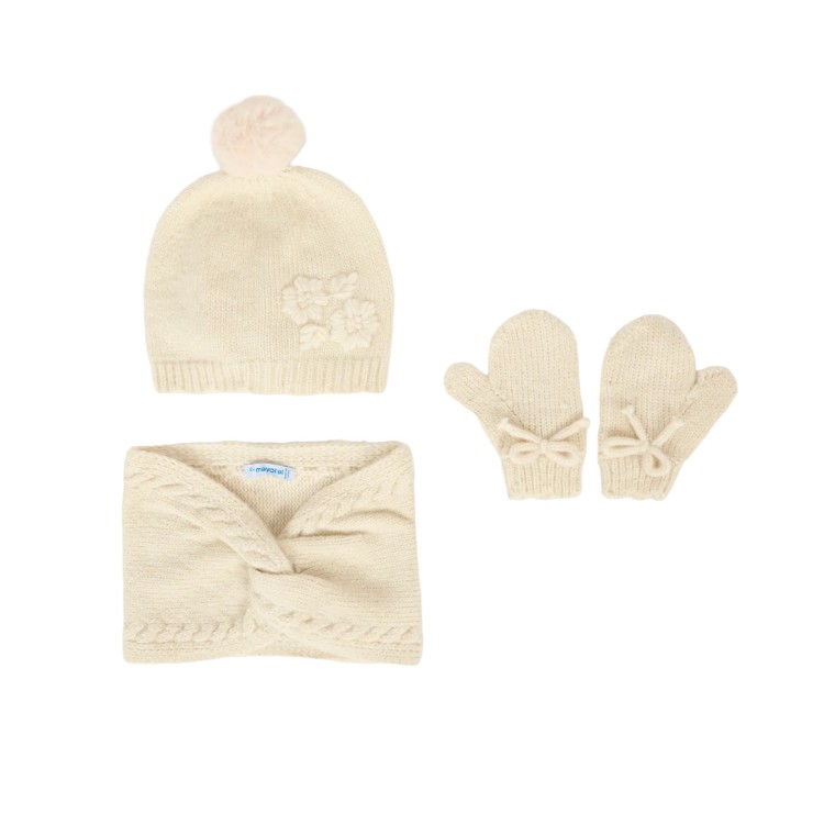 MAYORAL Set sabbia 3 pezzi cappello, collo e muffole neonata