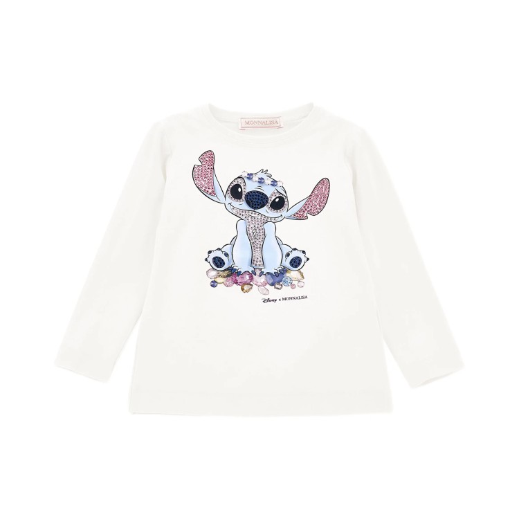 MONNALISA T-shirt bianca a maniche lunghe Stitch bambina
