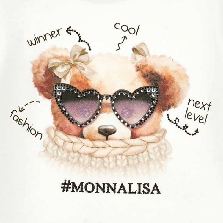 MONNALISA T-shirt bianca a maniche lunghe orsetto bambina