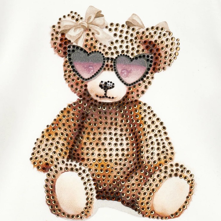 MONNALISA T-shirt bianca a maniche lunghe orsetto bambina