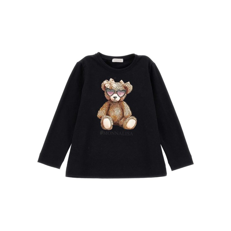 MONNALISA T-shirt nera a maniche lunghe orsetto bambina