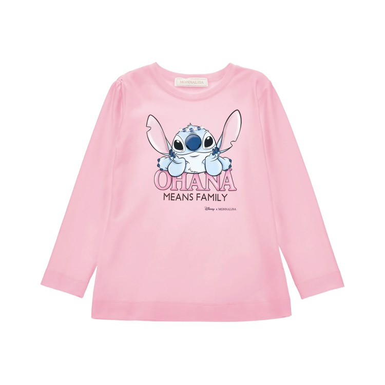 MONNALISA T-shirt rosa a maniche lunghe Stitch bambina