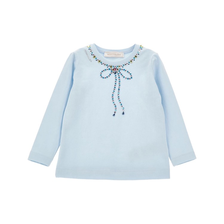 MONNALISA T-shirt celeste a maniche lunghe fiocco bambina