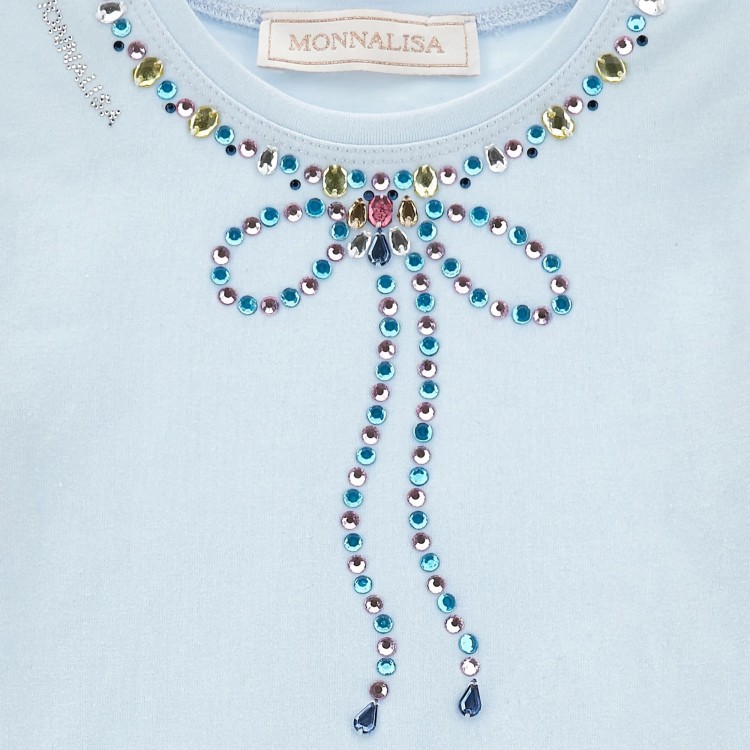 MONNALISA T-shirt celeste a maniche lunghe fiocco bambina
