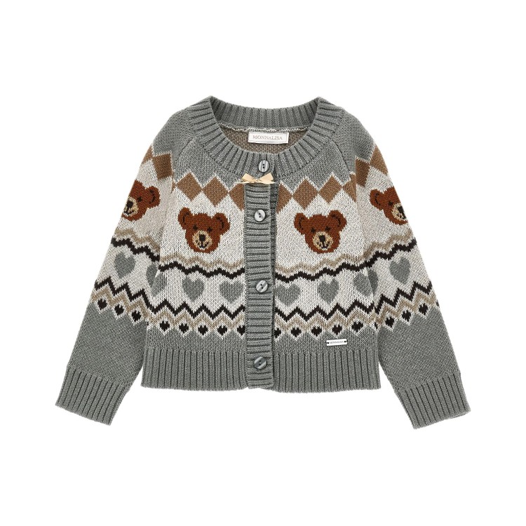 MONNALISA Cardigan grigio con orsetti bambina