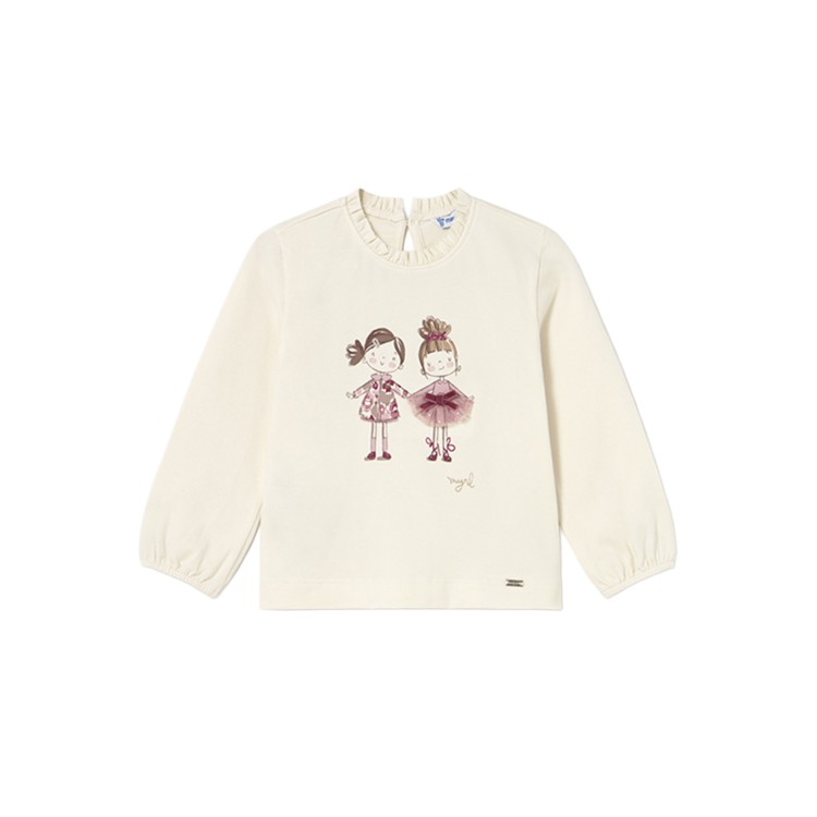 MAYORAL T-shirt crema a maniche lunghe con stampa neonata