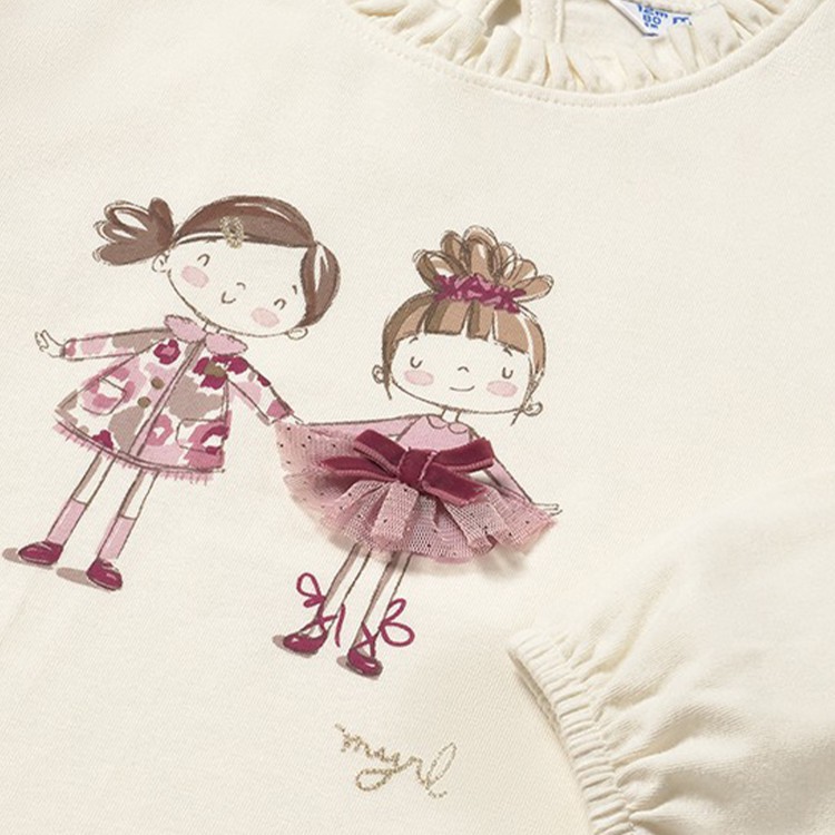 MAYORAL T-shirt crema a maniche lunghe con stampa neonata