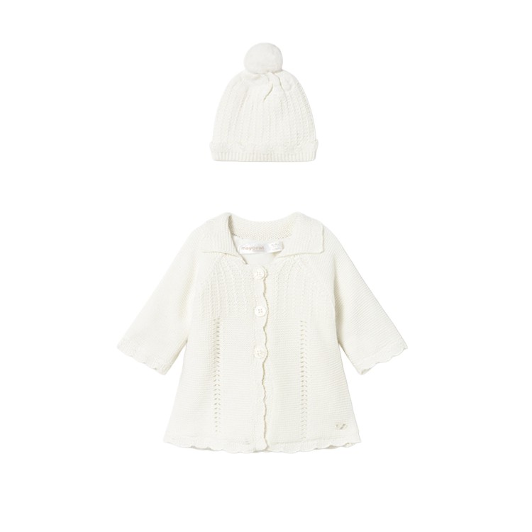 MAYORAL NEWBORN Set cappotto e cappello bianchi neonata