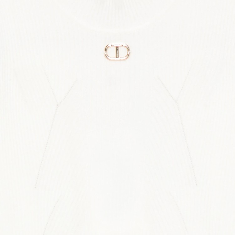 TWIN-SET Lupetto bianco in maglia a costine bambina