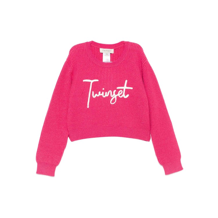 TWIN-SET Maglione fucsia a coste con logo bambina