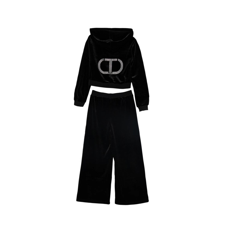 TWIN-SET Tuta nera in ciniglia felpa e pantalone bambina