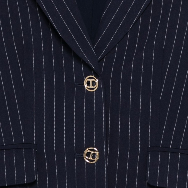 TWIN-SET Blazer navy gessato con cappuccio bambina