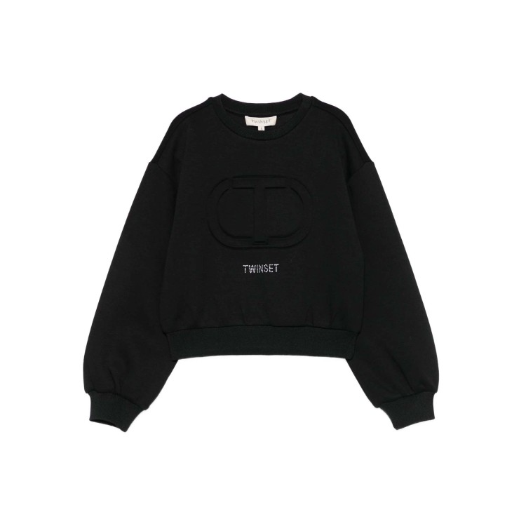 TWIN-SET Felpa nera con logo goffrato bambina