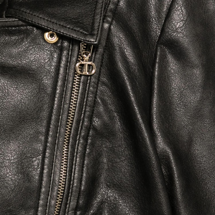 TWIN-SET Chiodo nero imbottito spalmato bambina