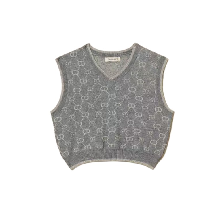 TWIN-SET Gilet corto grigio con logo all-over bambina
