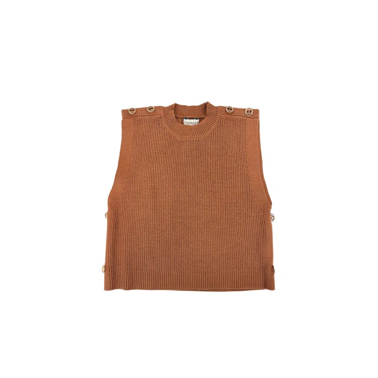 TWIN-SET Gilet in maglia cammello bambina