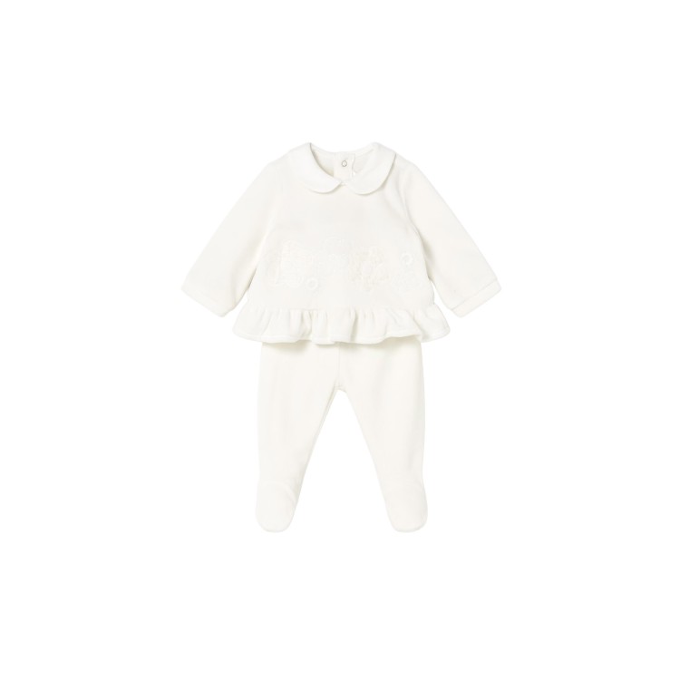 MAYORAL NEWBORN Completo bianco ghettina in ciniglia neonata