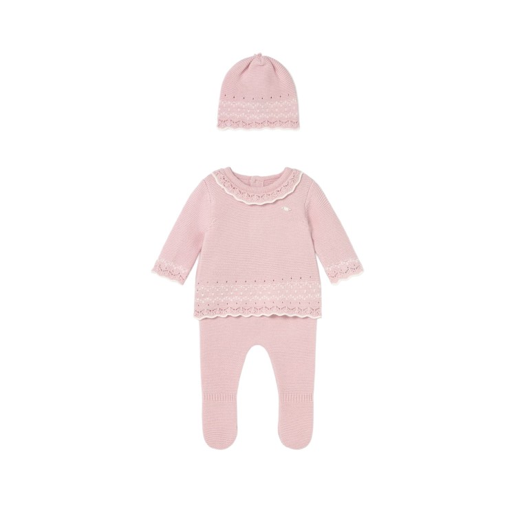 MAYORAL NEWBORN Completo 3 pezzi rosa tricot neonata