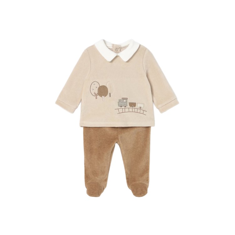 MAYORAL NEWBORN Completo caramello ghettina in ciniglia neonati