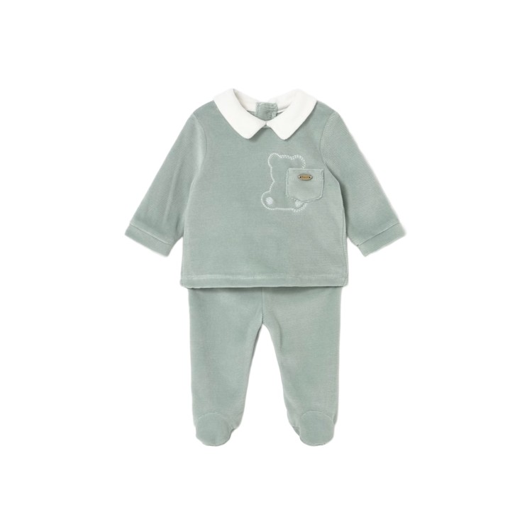 MAYORAL NEWBORN Completo verde acqua ghettina in ciniglia neonati