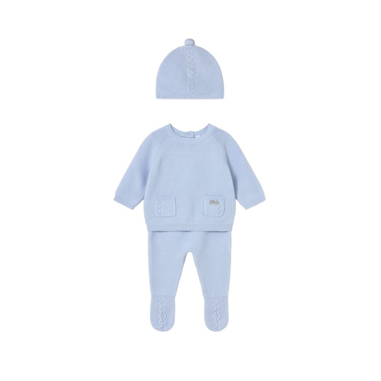 MAYORAL NEWBORN Completo 3 pezzi cielo tricot neonato