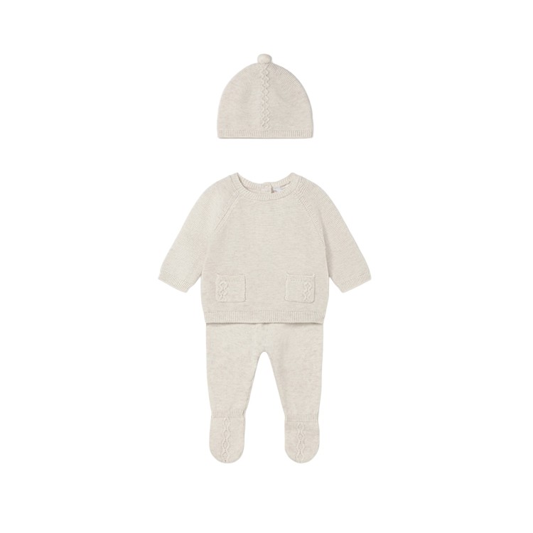 MAYORAL NEWBORN Completo 3 pezzi sabbia tricot neonati