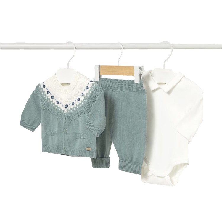 MAYORAL NEWBORN Completo 3 pezzi turchese tricot neonato