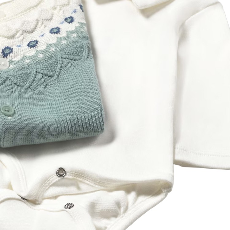 MAYORAL NEWBORN Completo 3 pezzi turchese tricot neonato