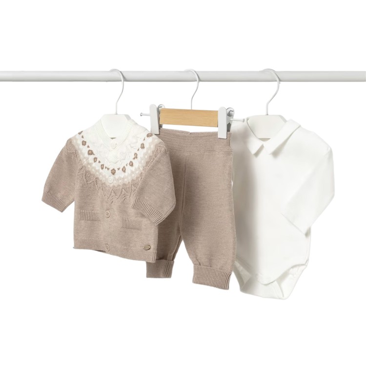 MAYORAL NEWBORN Completo 3 pezzi beige tricot neonato