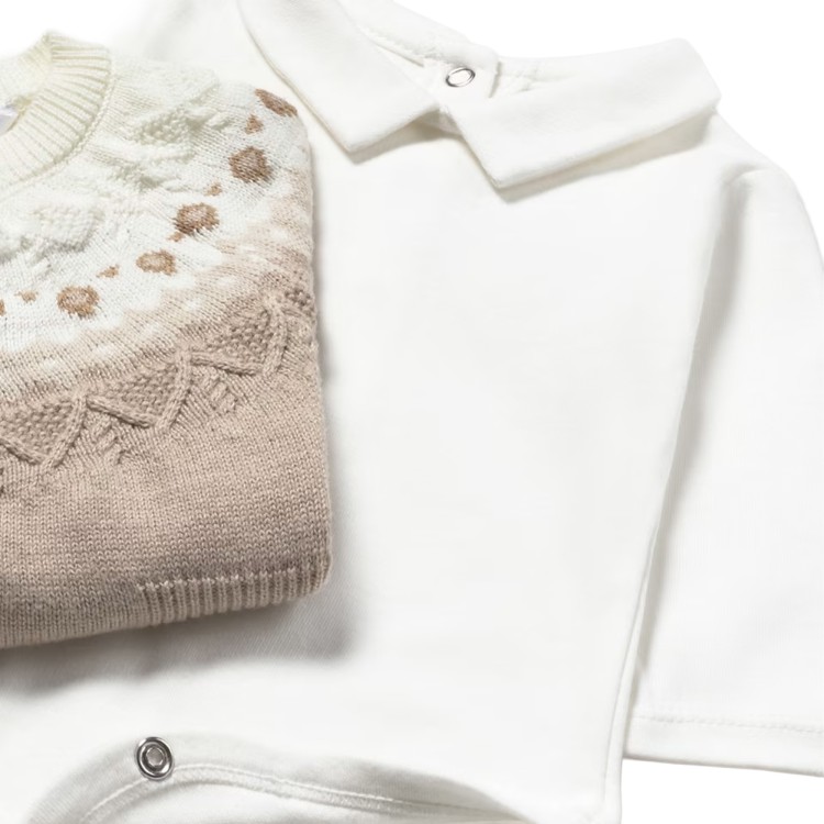 MAYORAL NEWBORN Completo 3 pezzi beige tricot neonato