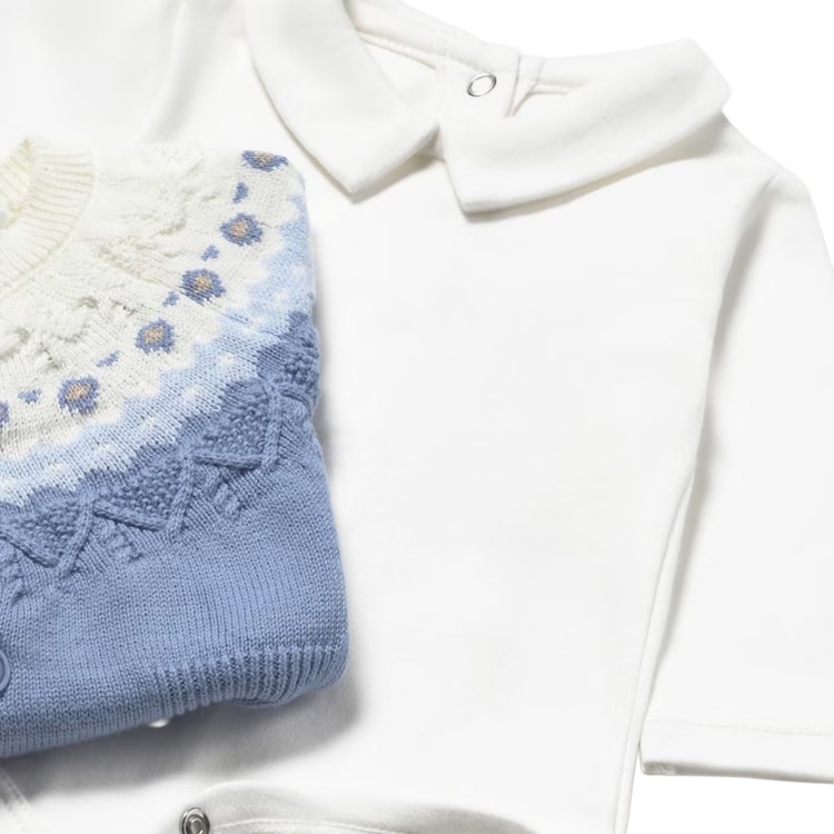MAYORAL NEWBORN Completo 3 pezzi azzurro tricot neonato