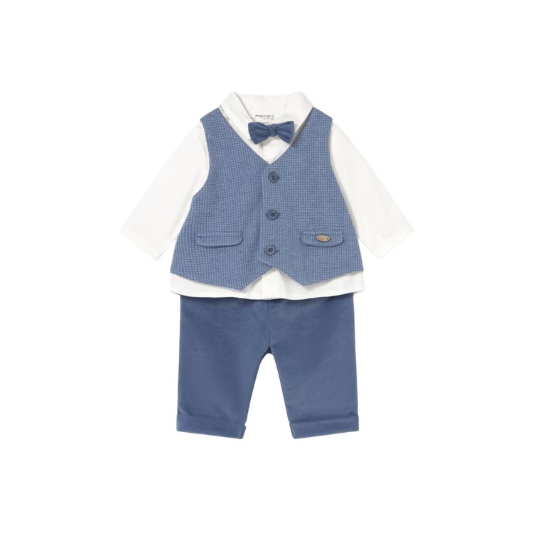 MAYORAL NEWBORN Completo azzurro camicia, papillon e pantalone neonato