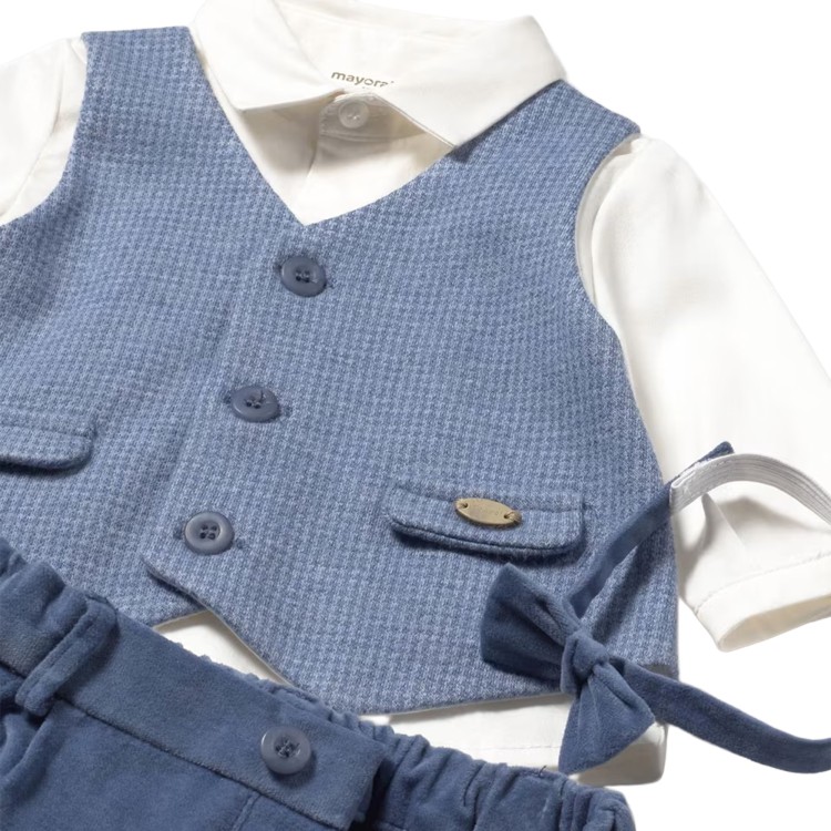 MAYORAL NEWBORN Completo azzurro camicia, papillon e pantalone neonato