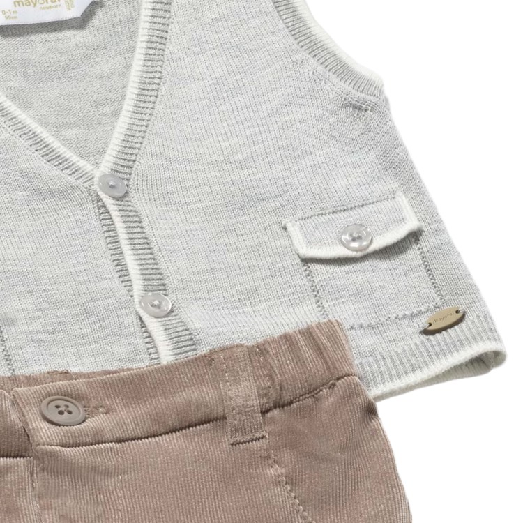 MAYORAL NEWBORN Completo 3 pezzi grigio e terra neonato