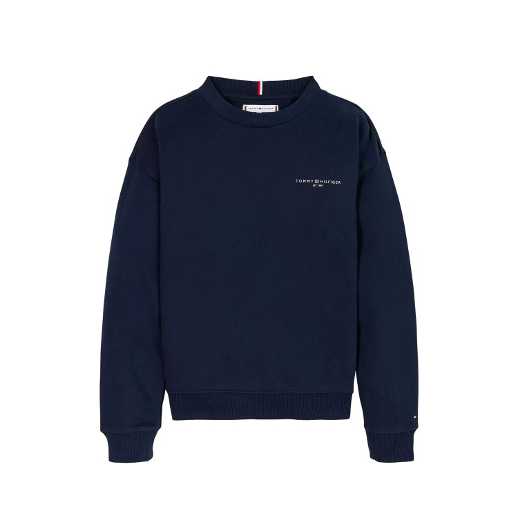 TOMMY HILFIGER Felpa blu navy girocollo con logo bambini