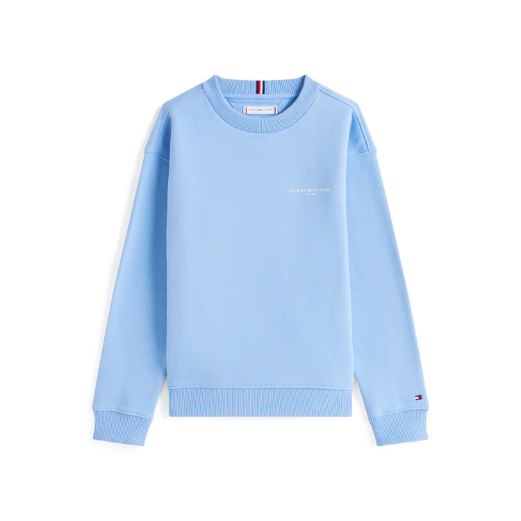 TOMMY HILFIGER Felpa celeste girocollo con logo bambini