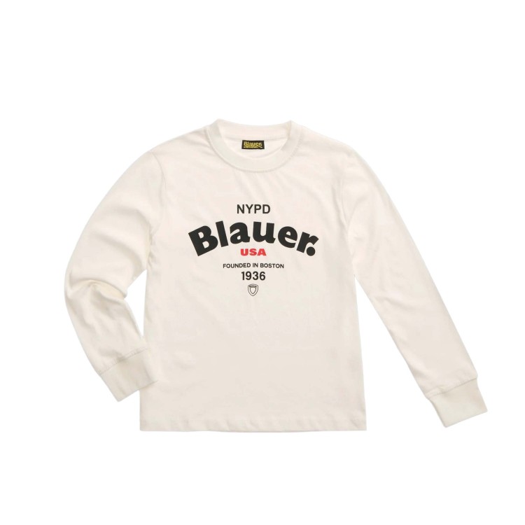 BLAUER T-shirt bianca a maniche lunghe con logo bambini